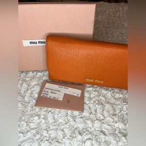 Authentic Miu Miu Madras Leather Wallet in Papaya Color